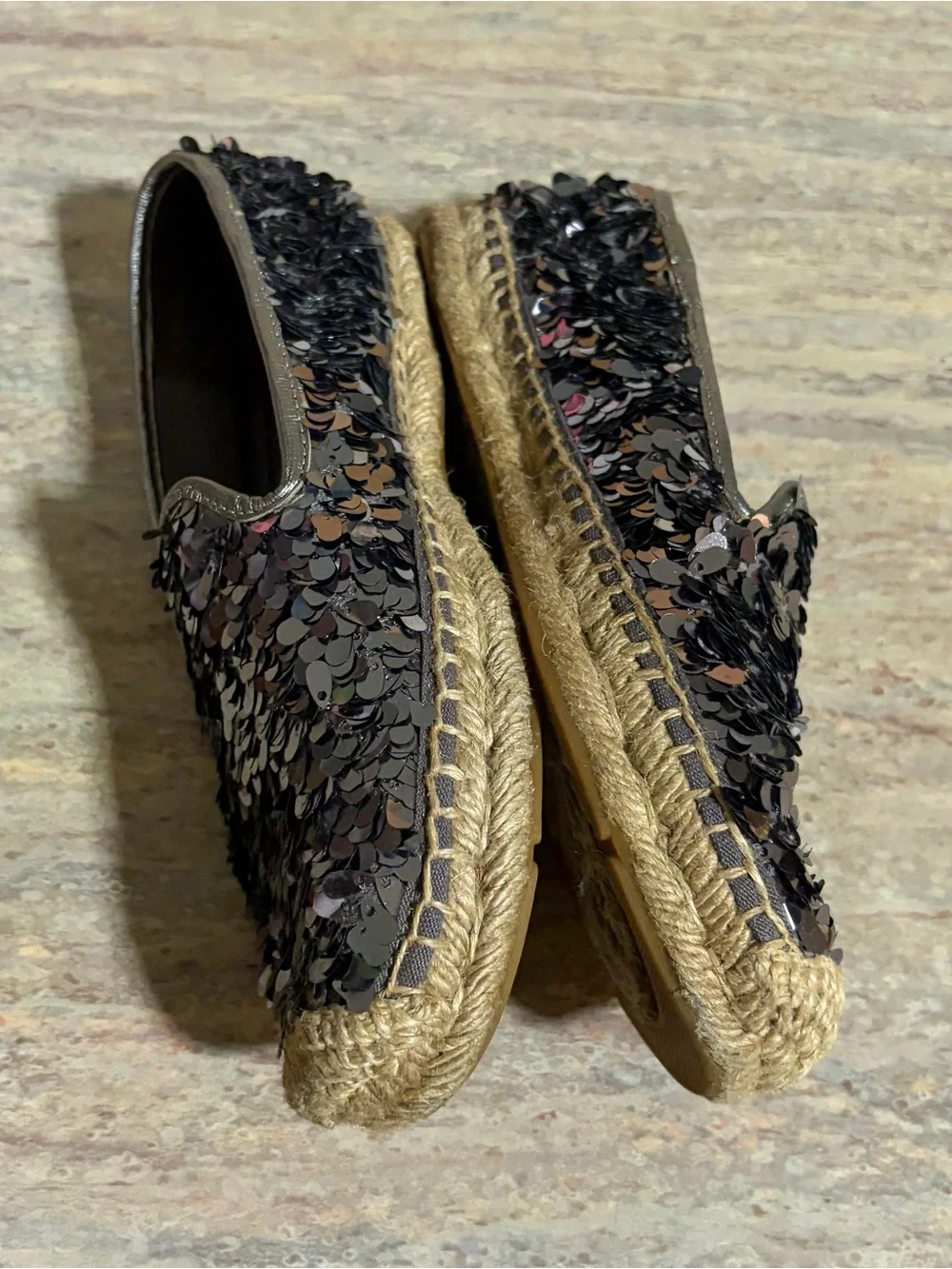 Tory Burch Silver Sequin Espadrille Flats